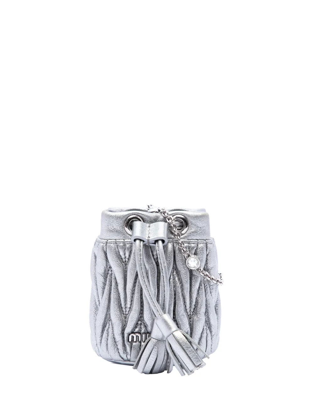 Miu Miu Pre-Owned 2010-2026 Mini Metallic Matelasse Nappa Crystal Chain bucket bag - Silver