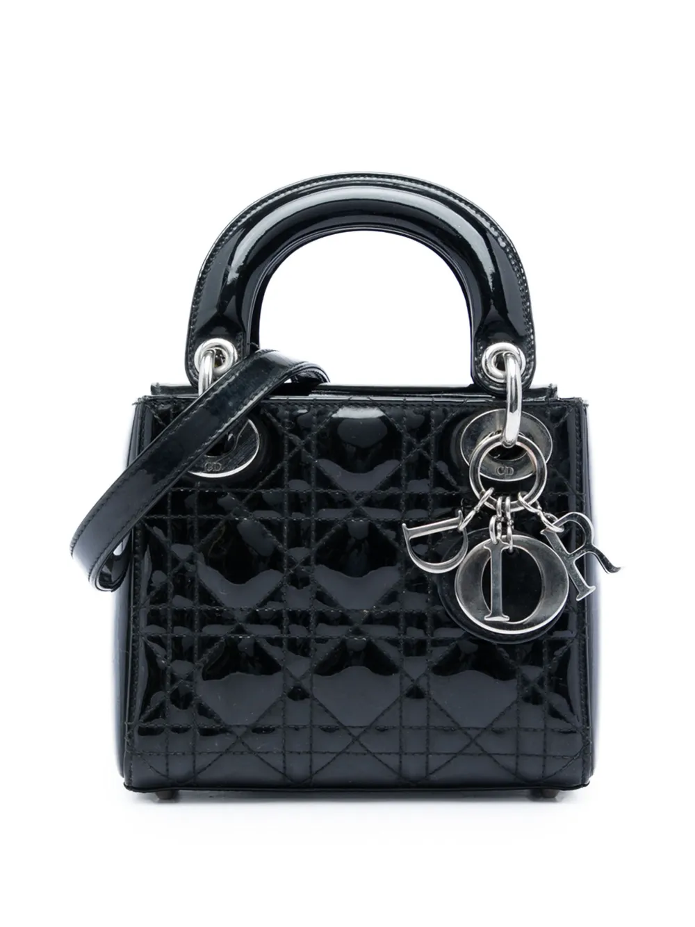 Christian Dior Pre-Owned 2016 Mini Patent Cannage Lady Dior satchel - Black