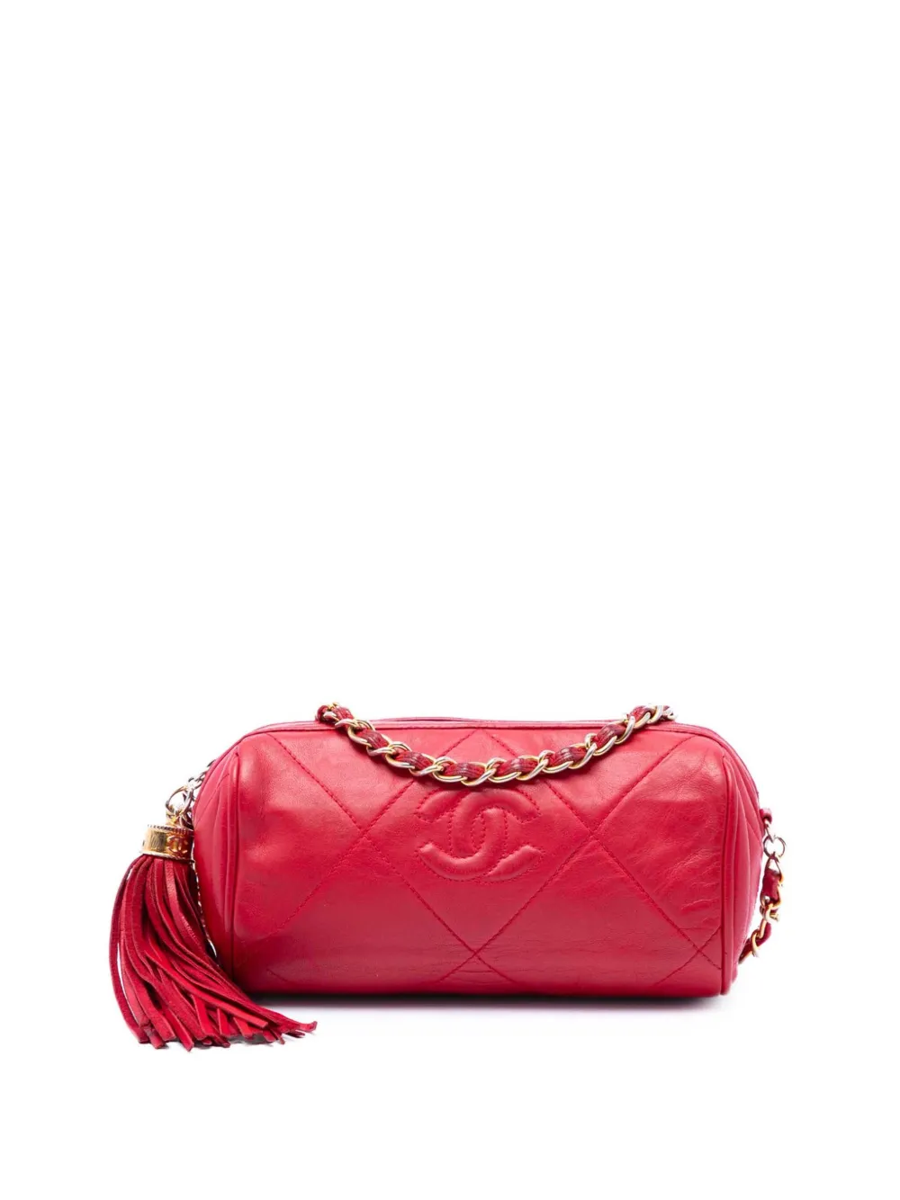 CHANEL Pre-Owned Borsa a tracolla Tassel Barrel mini in pelle di vitello trapuntata 1986-1988 - Rosso