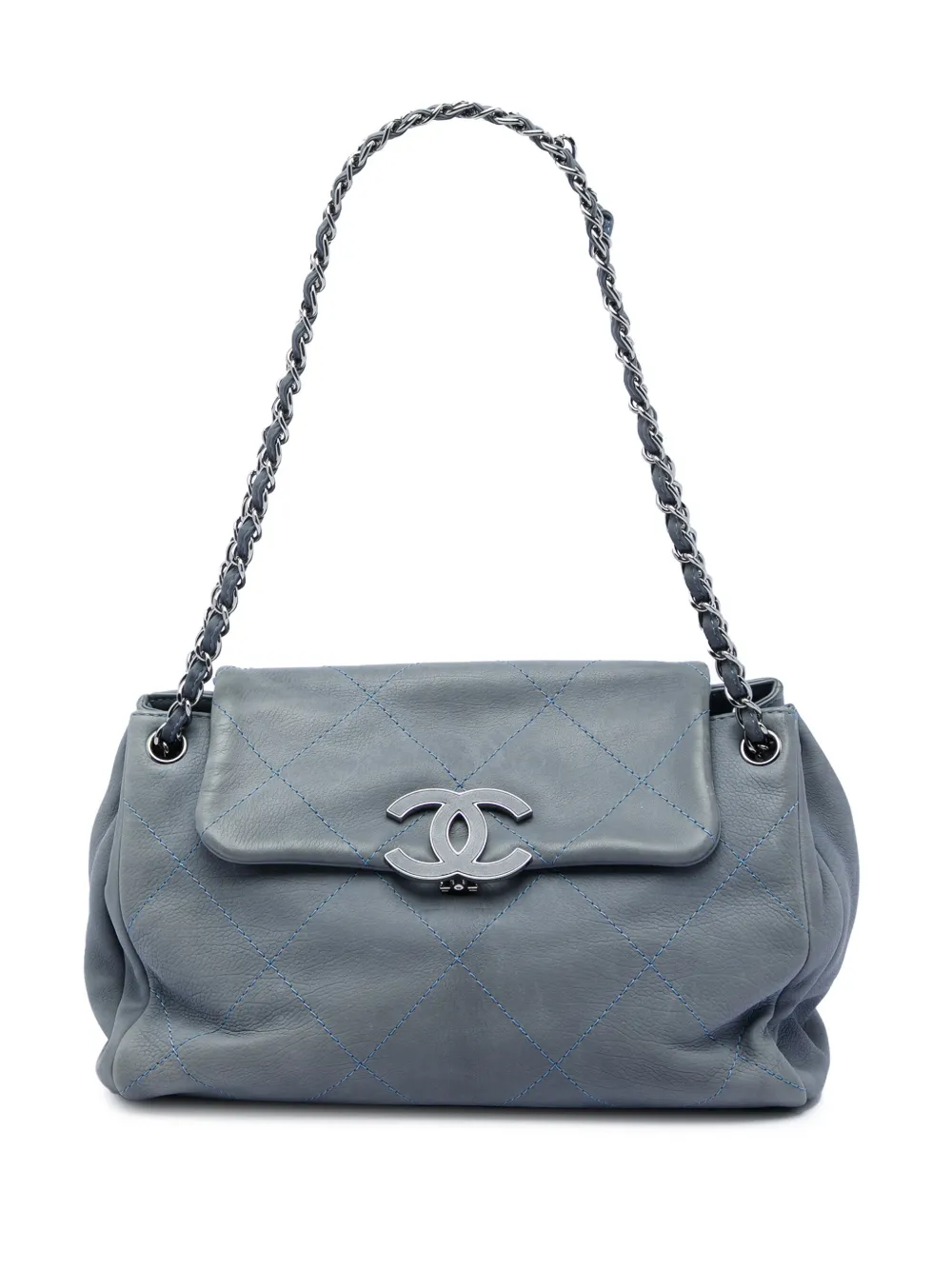 CHANEL Pre-Owned Borsa a spalla Hamptons Accordion Flap in pelle di vitello trapuntata 2011 - Blu