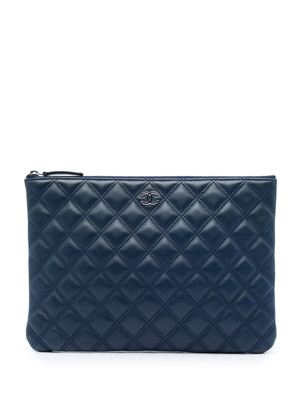 CHANEL Pre-Owned Clutch Double Stitch O Case media in pelle di agnello trapuntata 2014-2015 - Blu