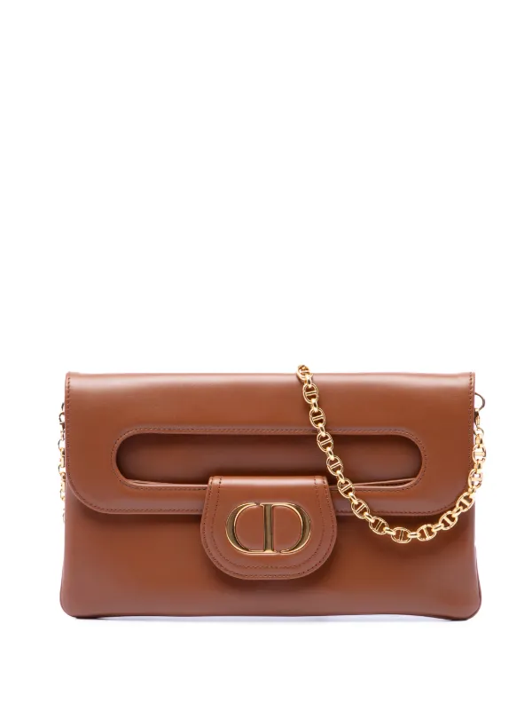 Dior Pre-owned 2021 Medium Calfskin Diordouble Chain Bag Crossbody Bag in Brown