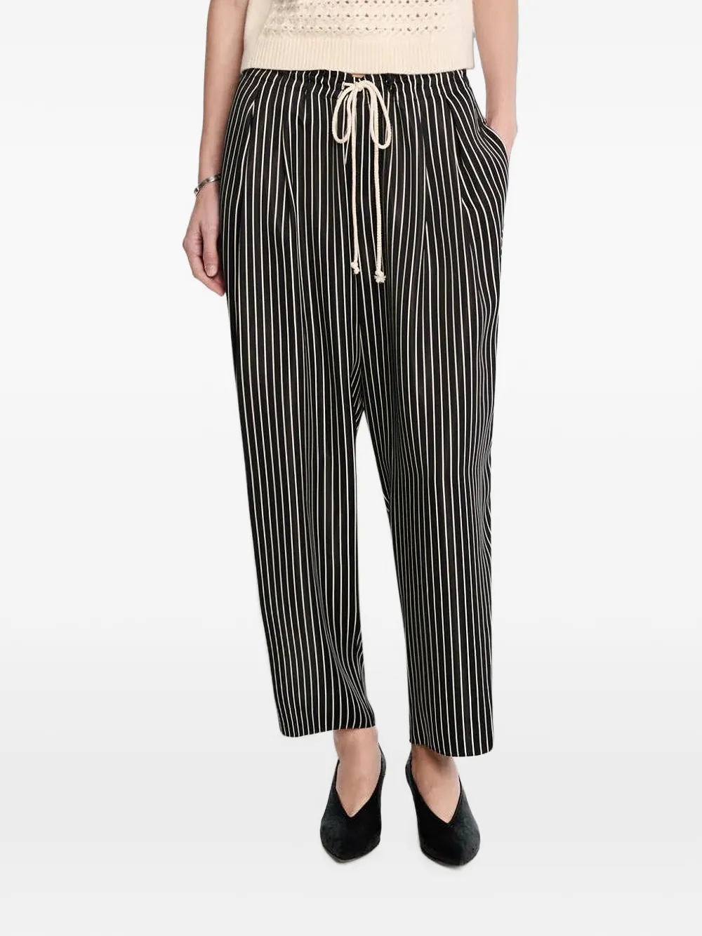 Maria Mcmanus Pinstriped Drawstring-waist Trousers In Black