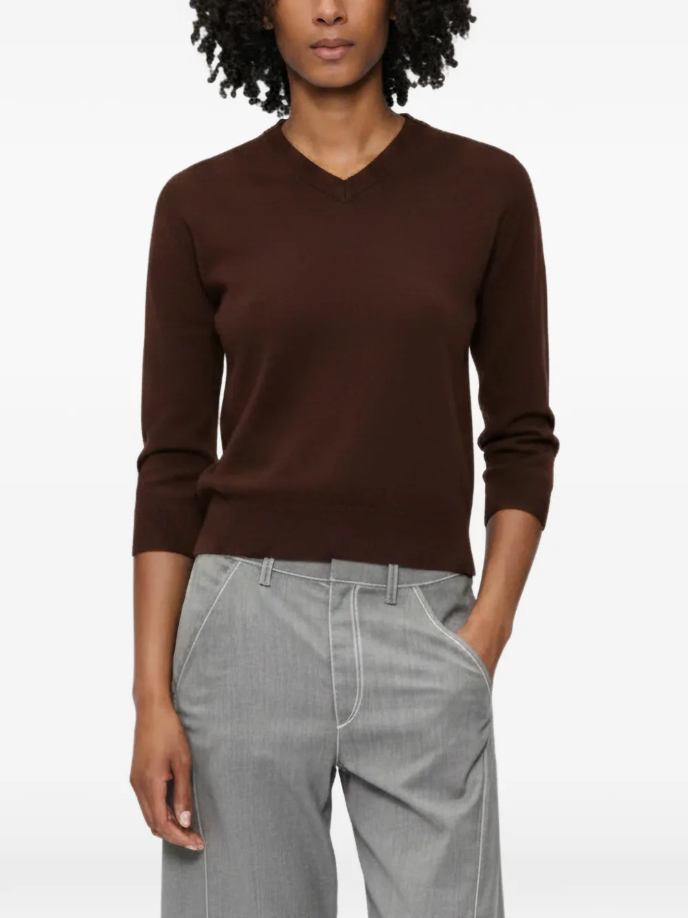 6397 Elbow cashmere V-neck sweater - Marrone