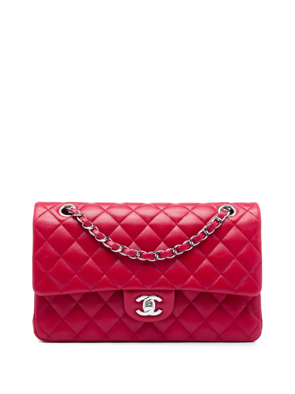 CHANEL Pre-Owned Borsa a spalla classica media in pelle di agnello con doppio battente 2012-2013 - Rosso