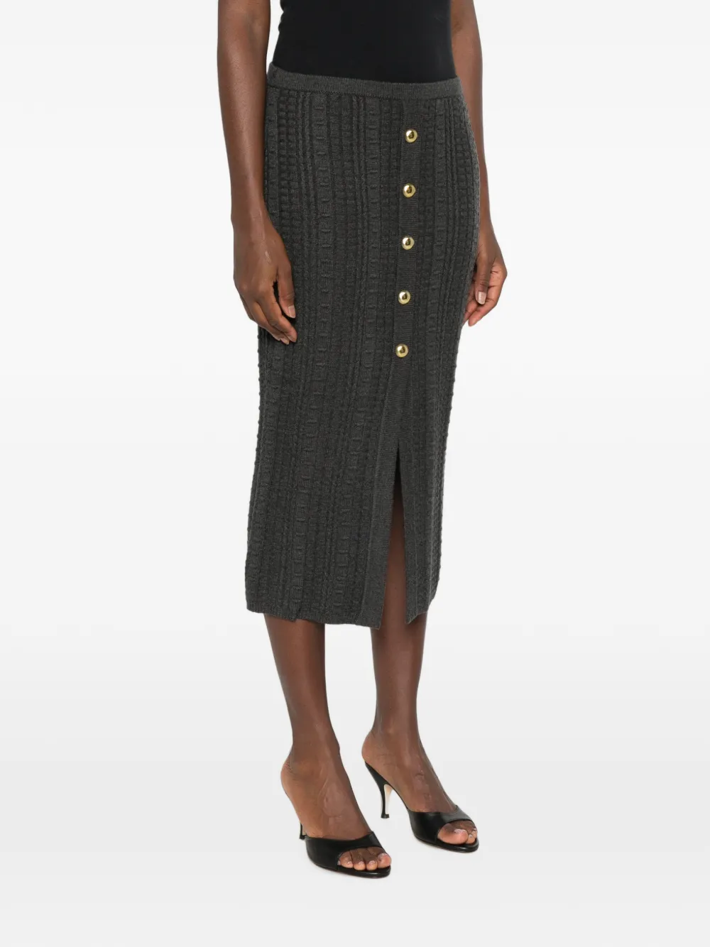 TWINSET Kabelgebreide midi-rok met knopen Grijs
