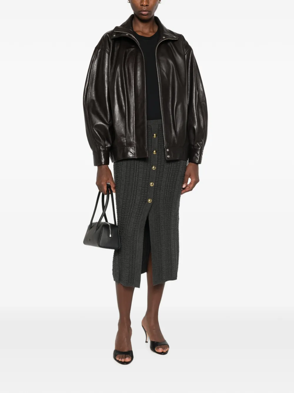 TWINSET Kabelgebreide midi-rok met knopen Grijs