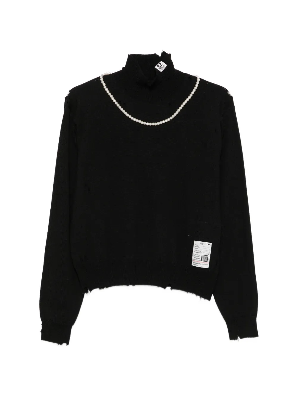 Maison MIHARA YASUHIRO distressed pearl-embellished sweater - Schwarz