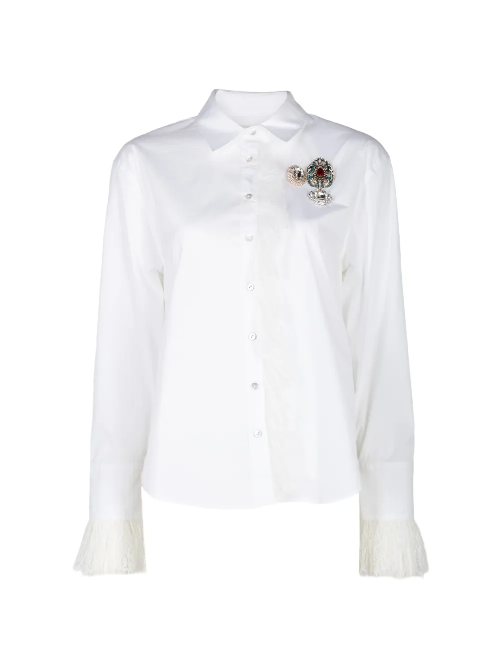 Cinq A Sept Rococo brooch lace-trim shirt - Bianco