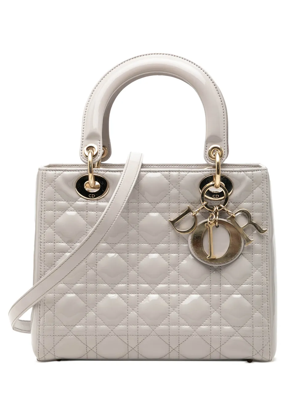 Christian Dior Pre-Owned 2011 mittelgroße Cannage Lady Dior Satchel-Tasche aus Lackleder - Grau