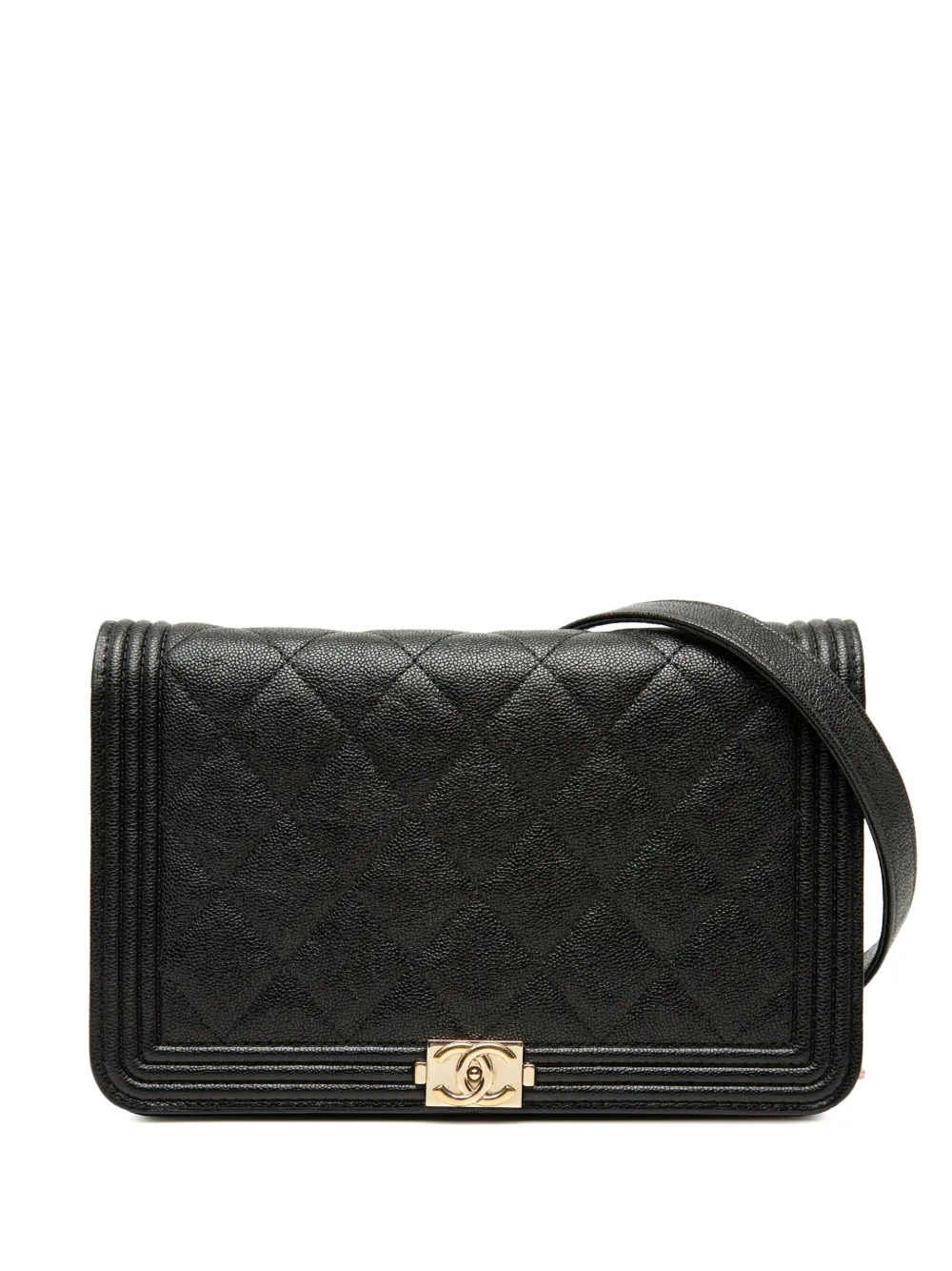 CHANEL Pre-Owned 2019 gestepptes Boy Portemonnaie mit Kettenriemen - Schwarz