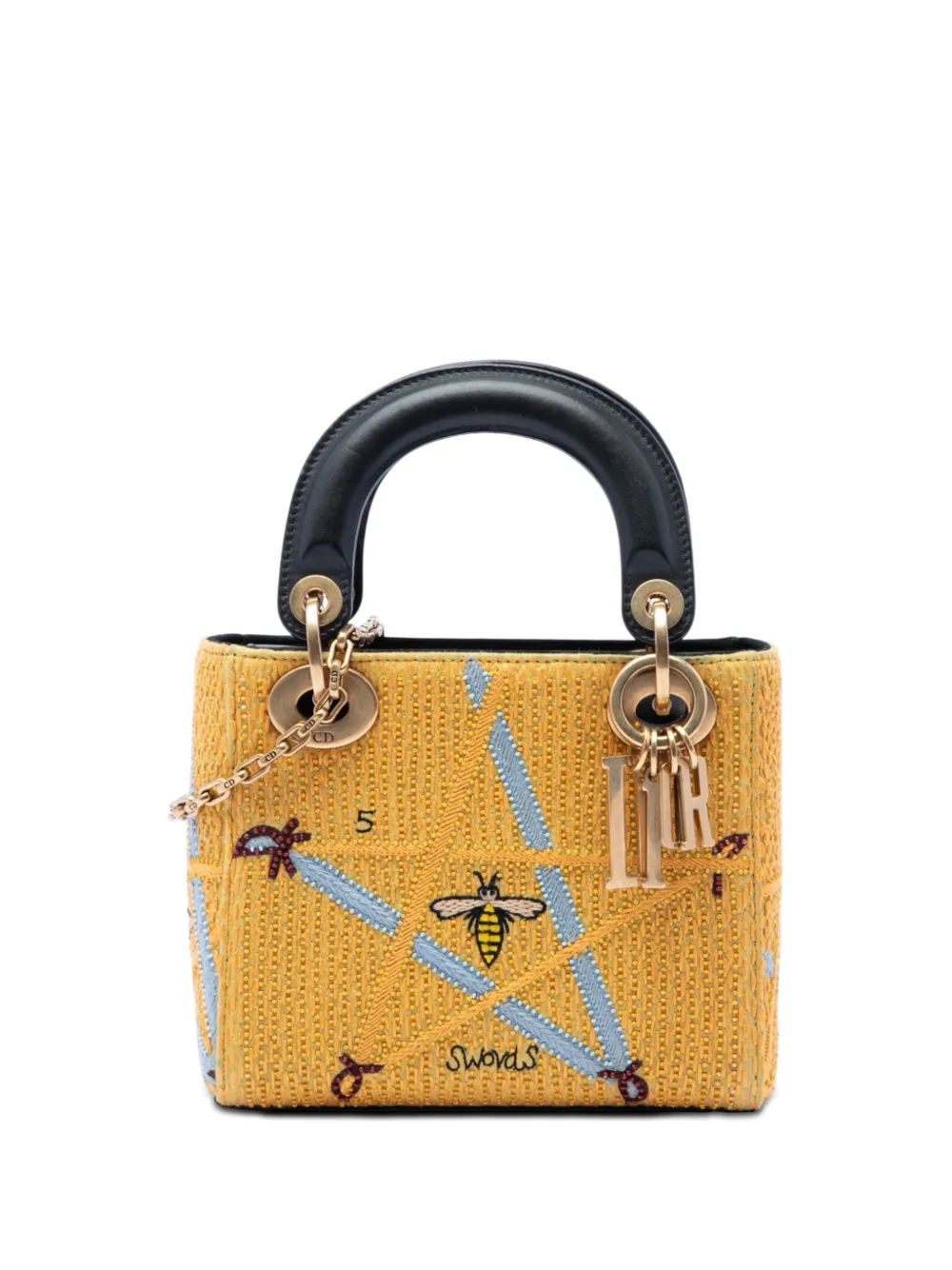 Christian Dior Pre-Owned 2017 Mini Embroidered Canvas Swords Lady Dior satchel - Yellow