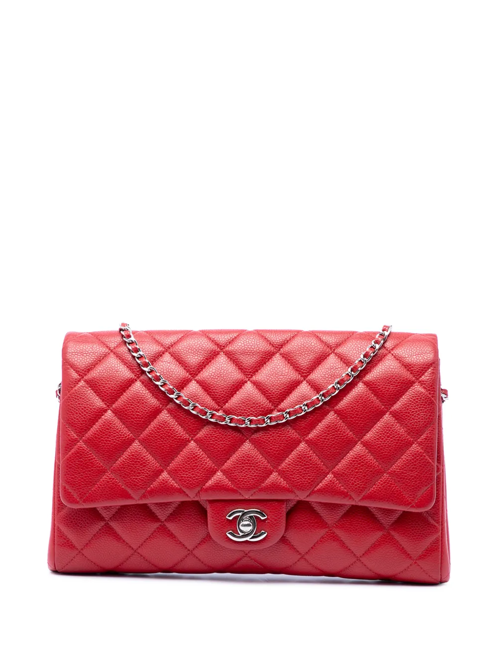 CHANEL Pre-Owned Borsa a spalla CC in pelle Caviar trapuntata con battente e catena 2013-2014 - Rosso