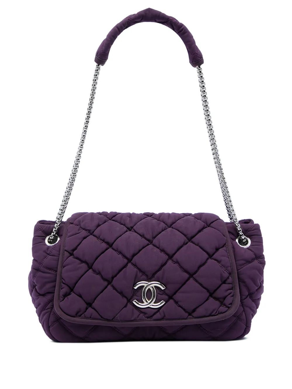 CHANEL Pre-Owned Borsa a spalla Bubble Accordion in nylon trapuntato con battente e catena 2008-2009 - Viola