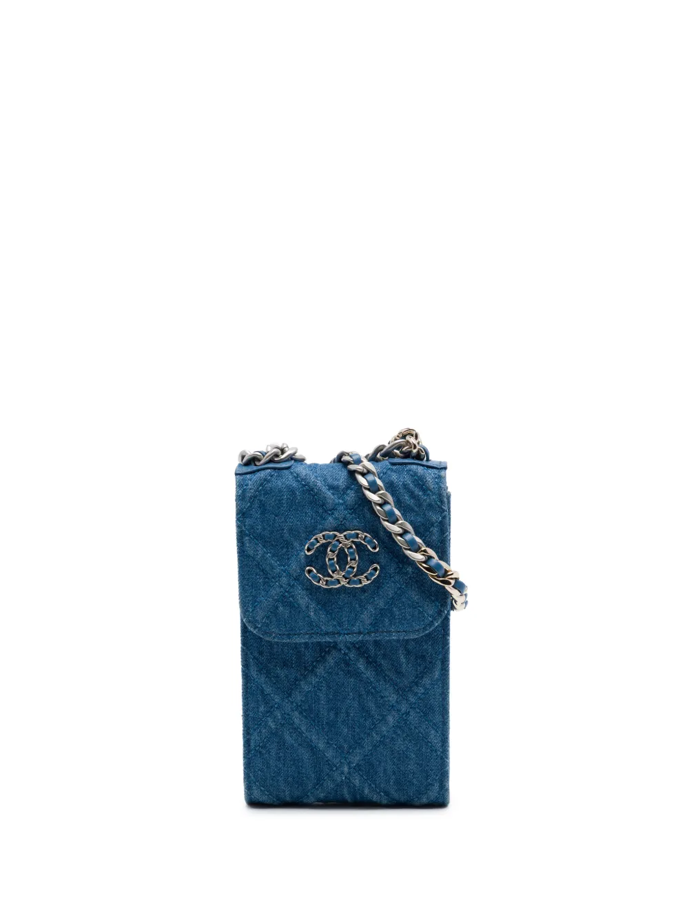 CHANEL Pre-Owned Portacellulare 19 in denim con catena 2021 - Blu