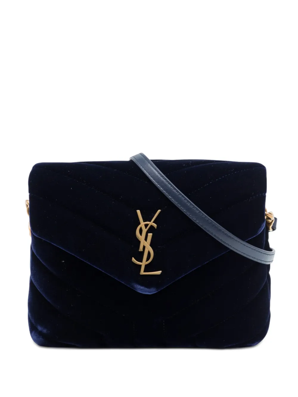Saint Laurent Pre-Owned 2018 kleine Matelasse LouLou Umhängetasche aus Samt mit Monogramm - Blau