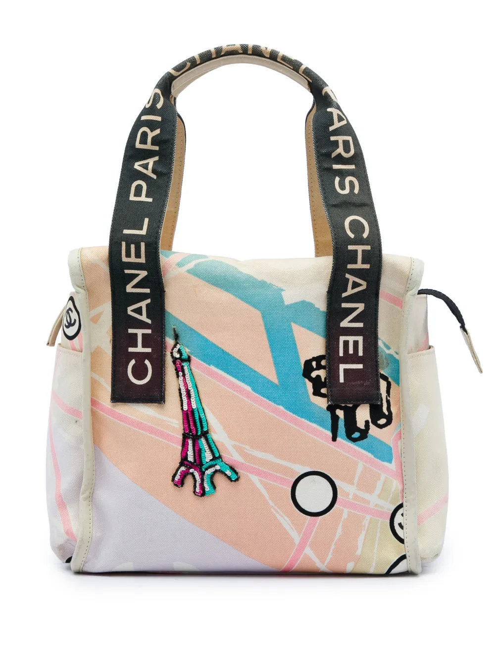 CHANEL Pre-Owned Borsa a mano Torre Eiffel in tela 2005-2006 - Toni neutri