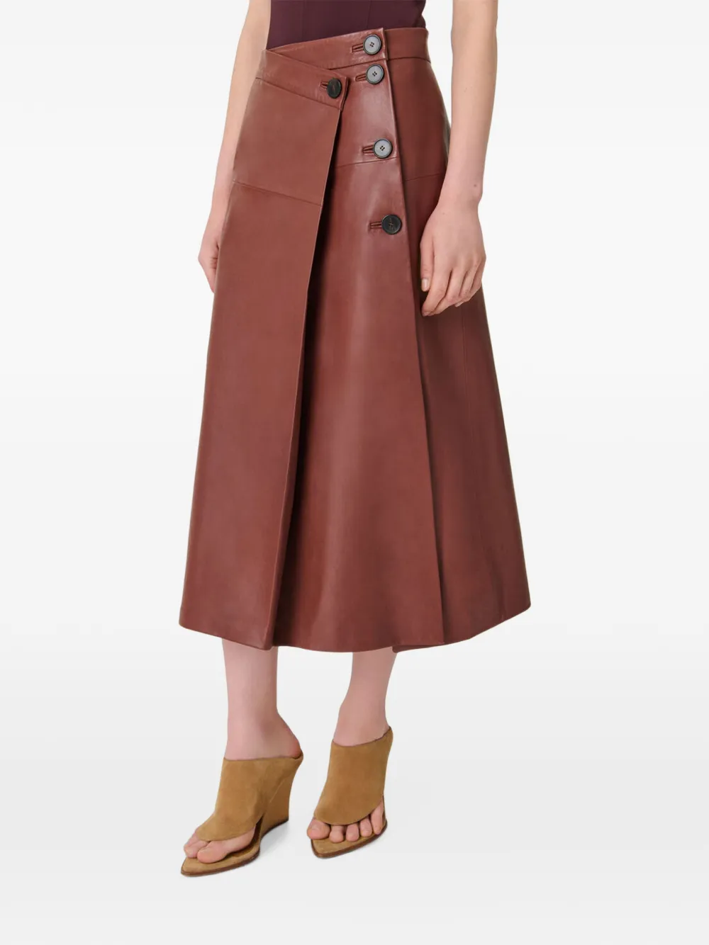 IRO Leren rok met knopen Bruin