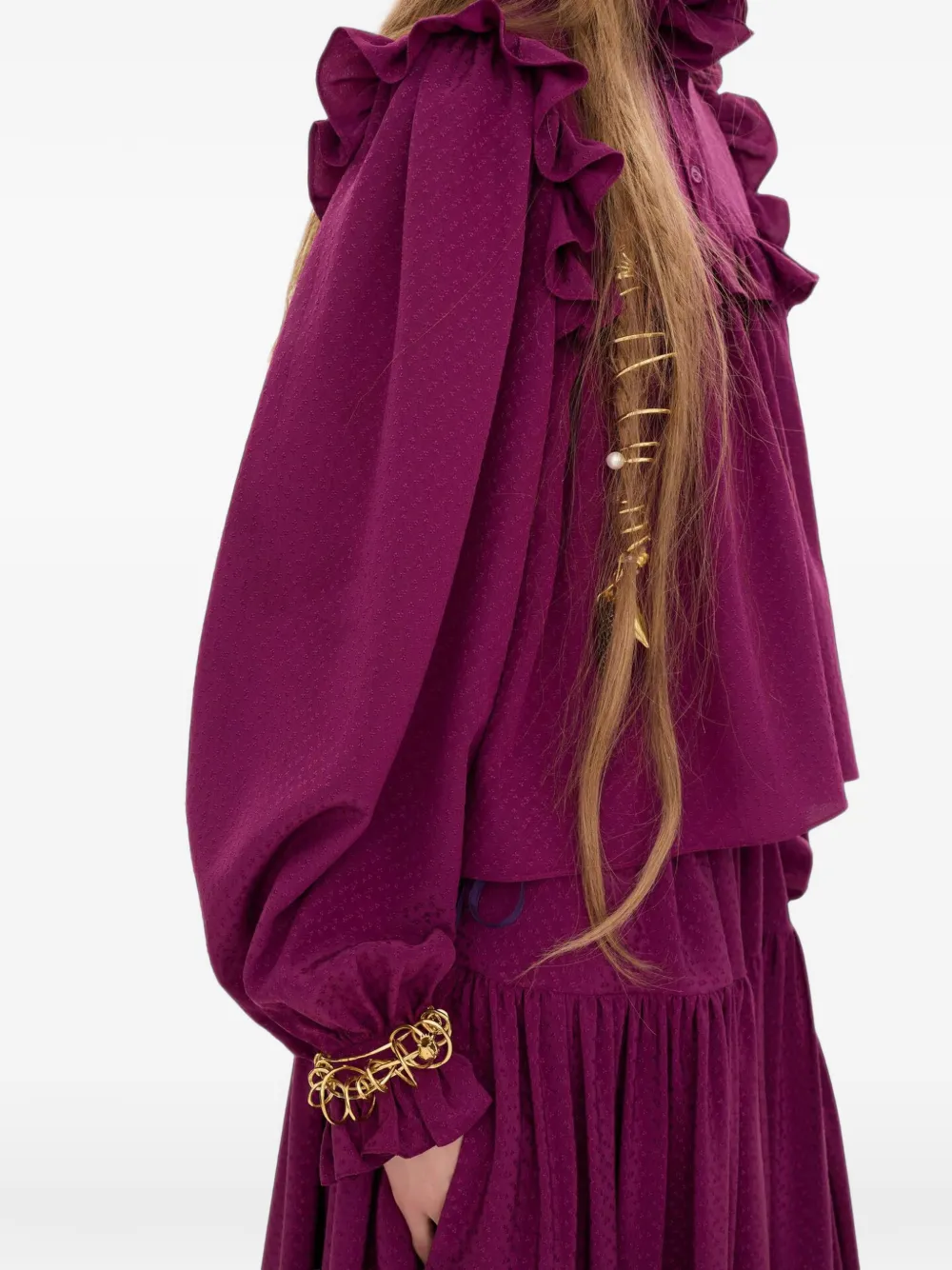 Chloé ruffled high-neck top in silk jacquard Paars