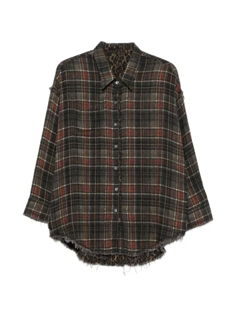 R13 plaid-check distressed-effect reversible cotton shirt