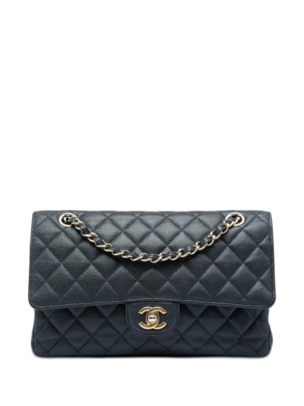 CHANEL Pre-Owned Borsa a spalla classica media in pelle Caviar con doppio battente 2014 - Nero