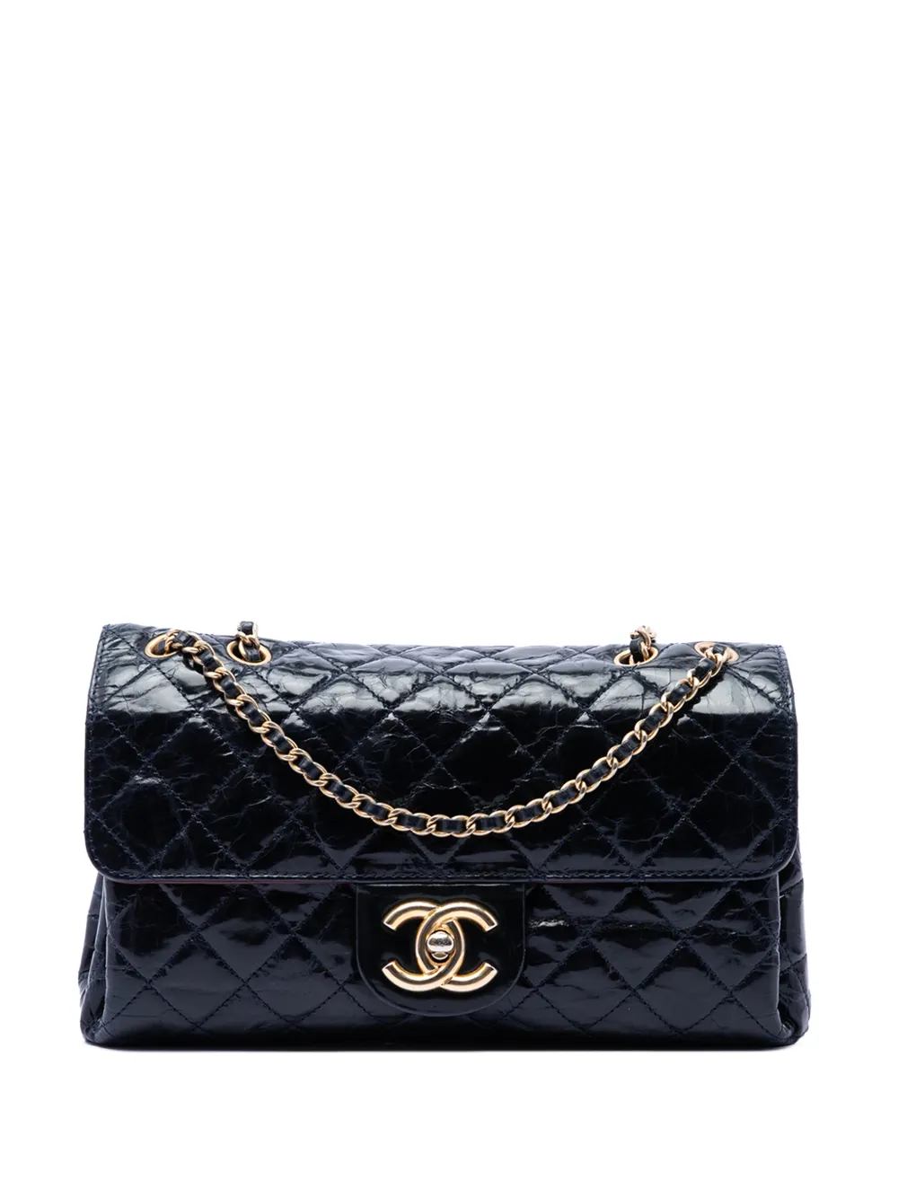 CHANEL Pre-Owned Borsa a spalla Accordion Flap CC in pelle di vitello lucida trapuntata 2010-2011 - Blu