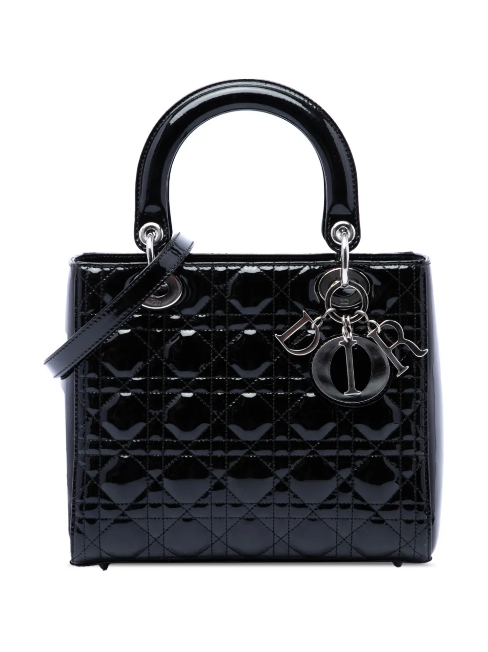 Christian Dior Pre-Owned 2010 Medium Patent Cannage Lady Dior satchel - Black