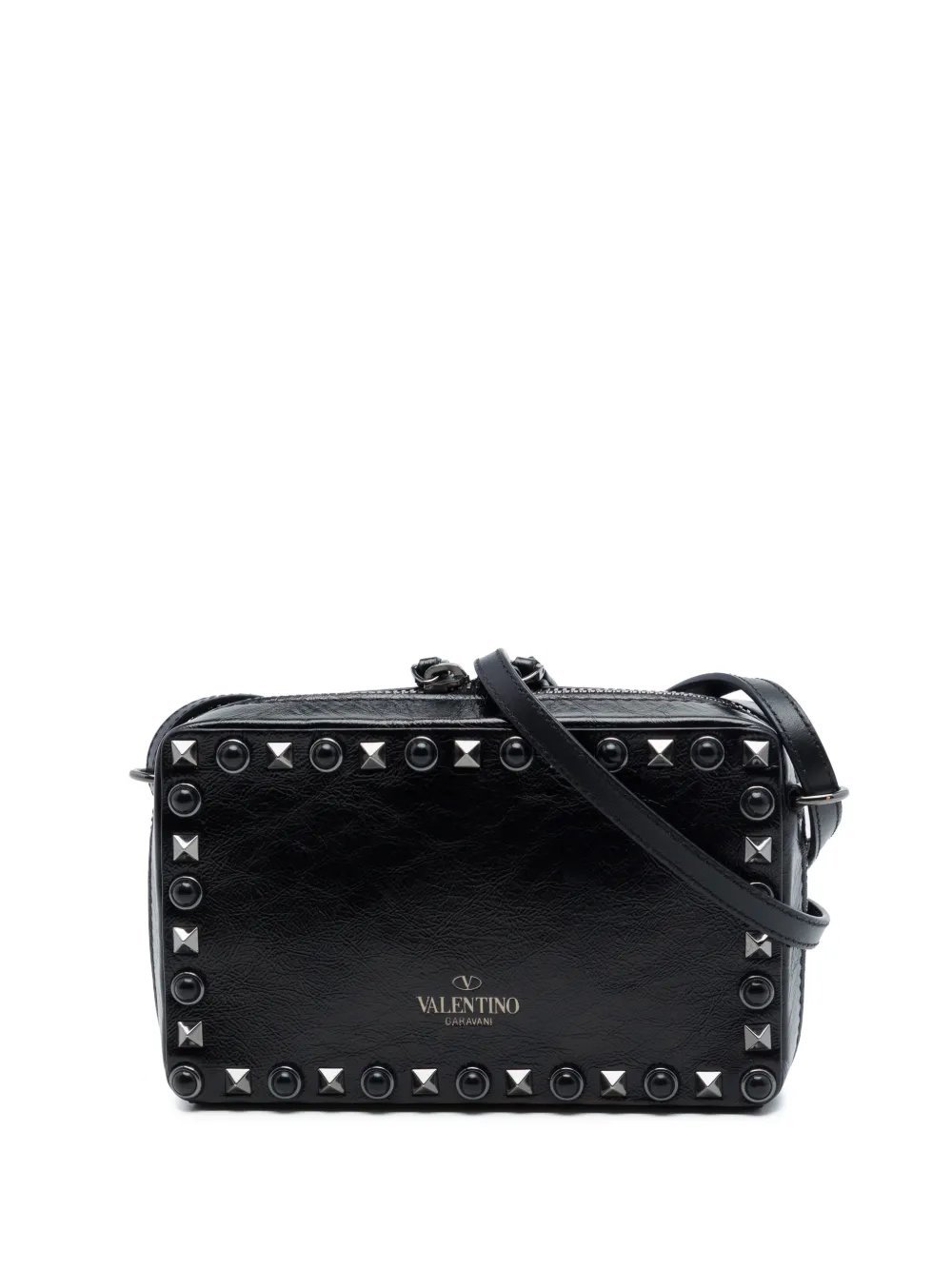 Valentino Garavani Pre-Owned Borsa a tracolla Rolling Rockstud in pelle zigrinata 2016-2017 - Nero