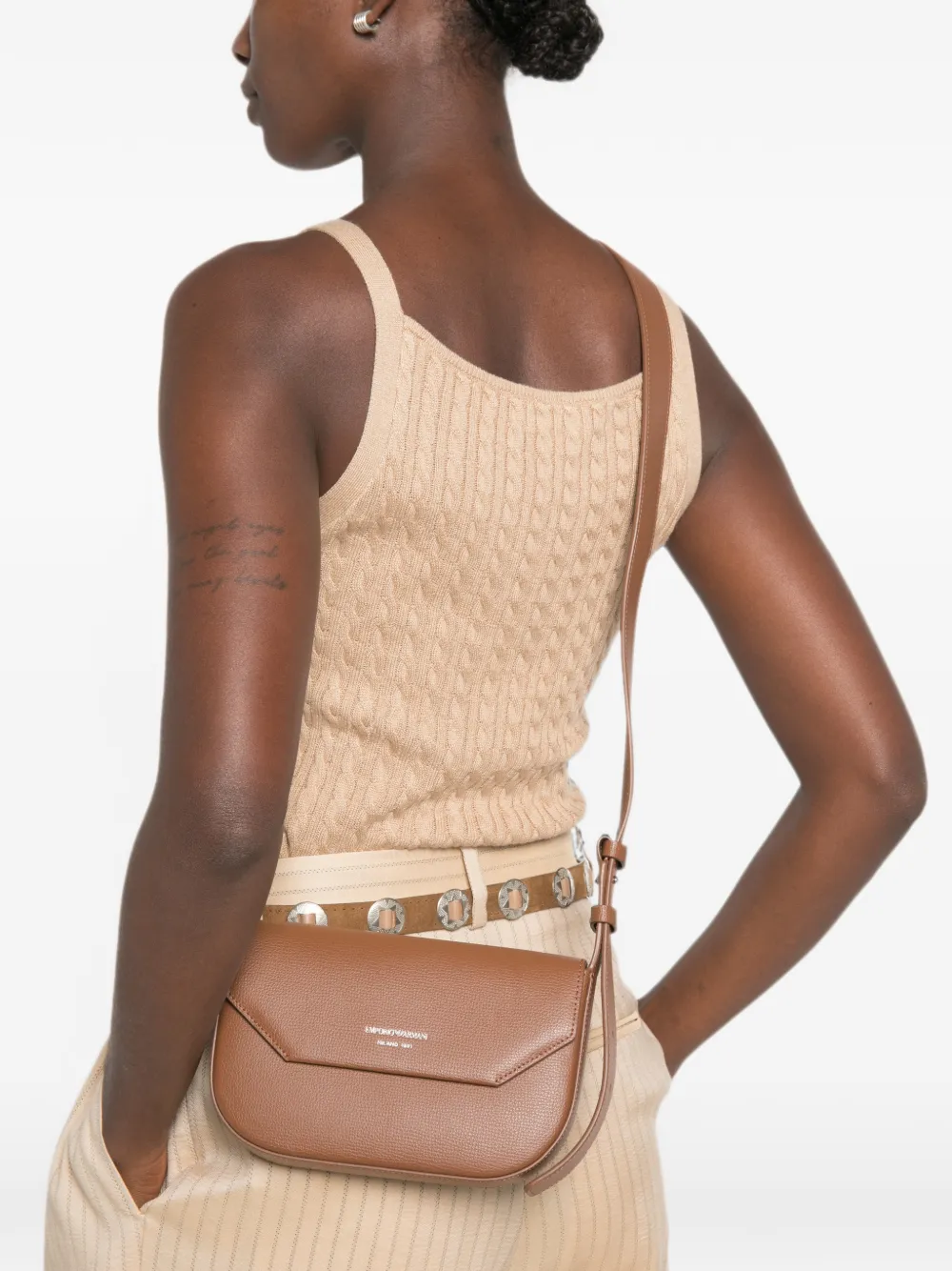 Emporio Armani mini 1981 logo-print leather crossbody bag Bruin