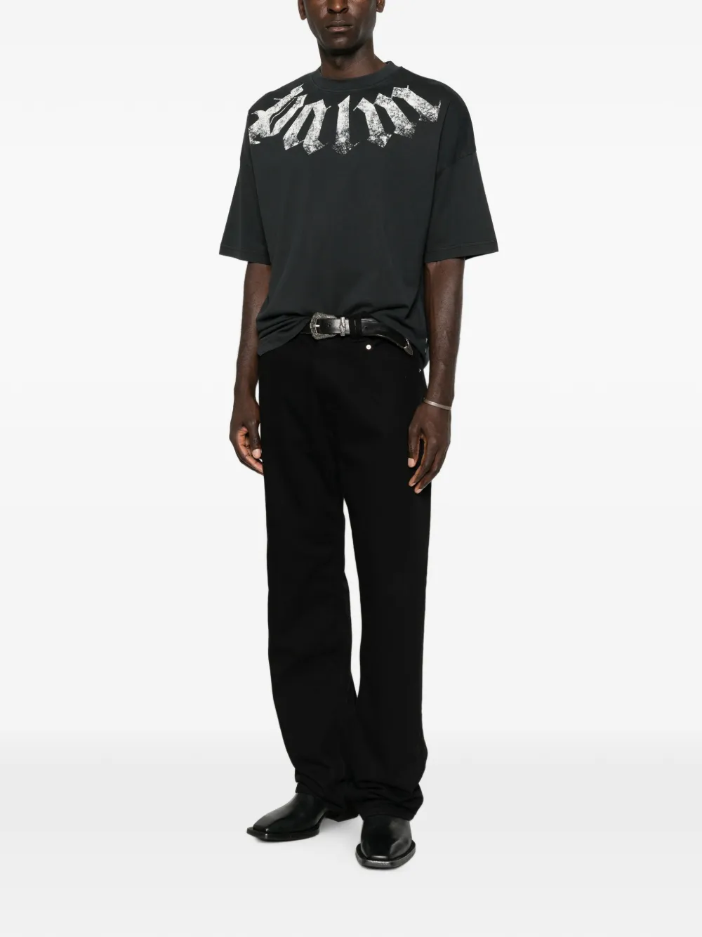 Palm Angels Big Neck Logo printed T-shirt Zwart
