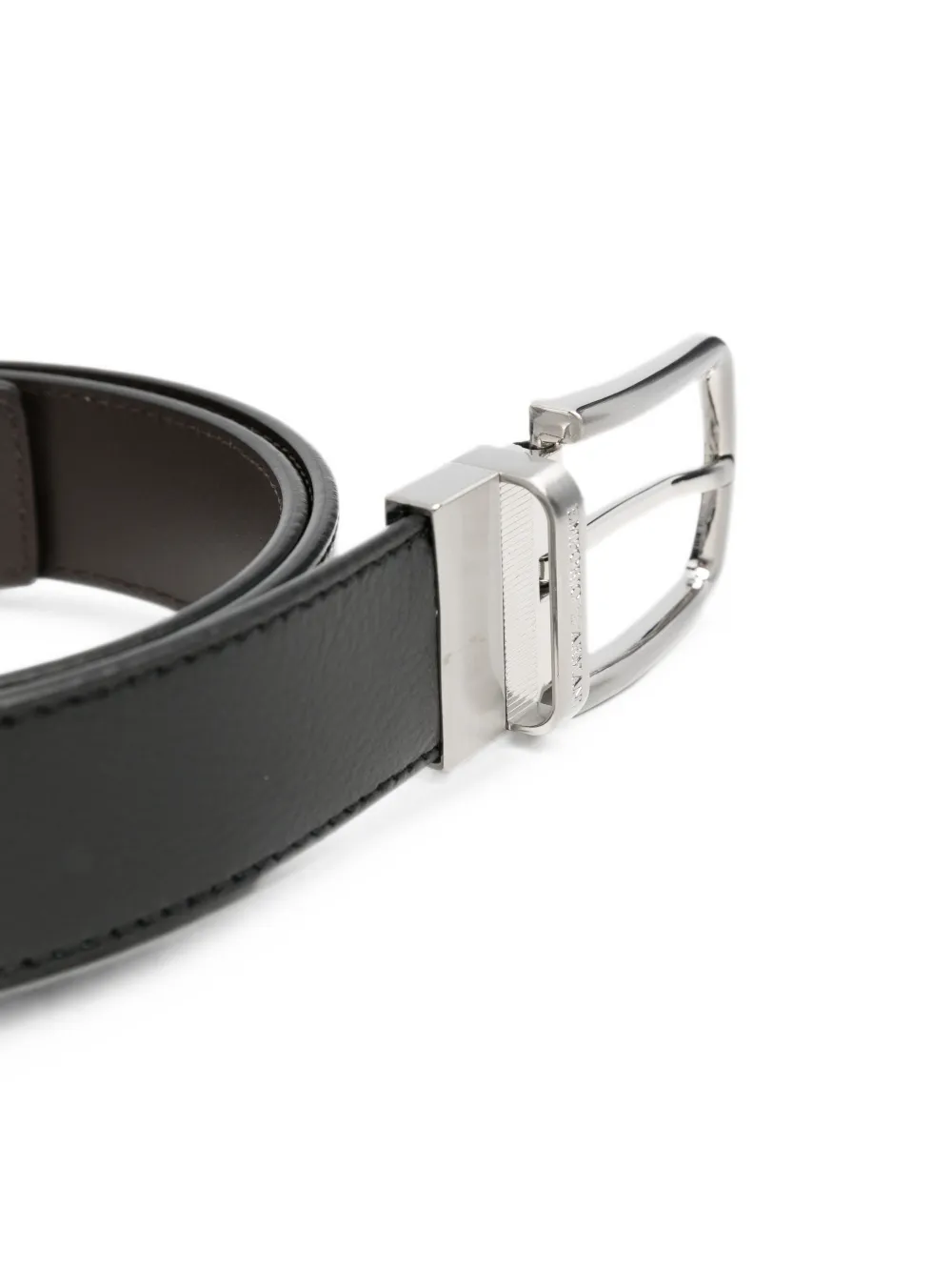 Emporio Armani Leren riem met gegraveerd logo Zwart
