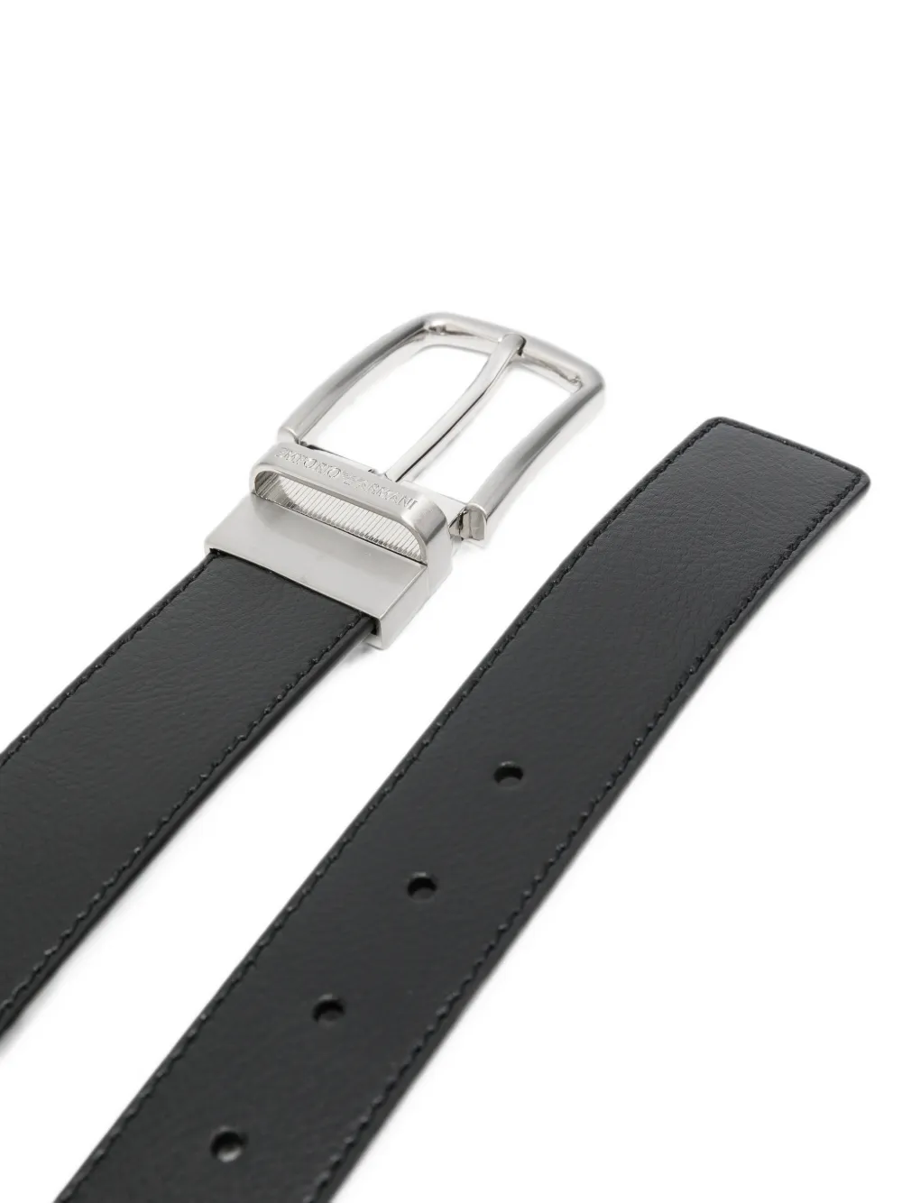 Emporio Armani Leren riem met gegraveerd logo Zwart