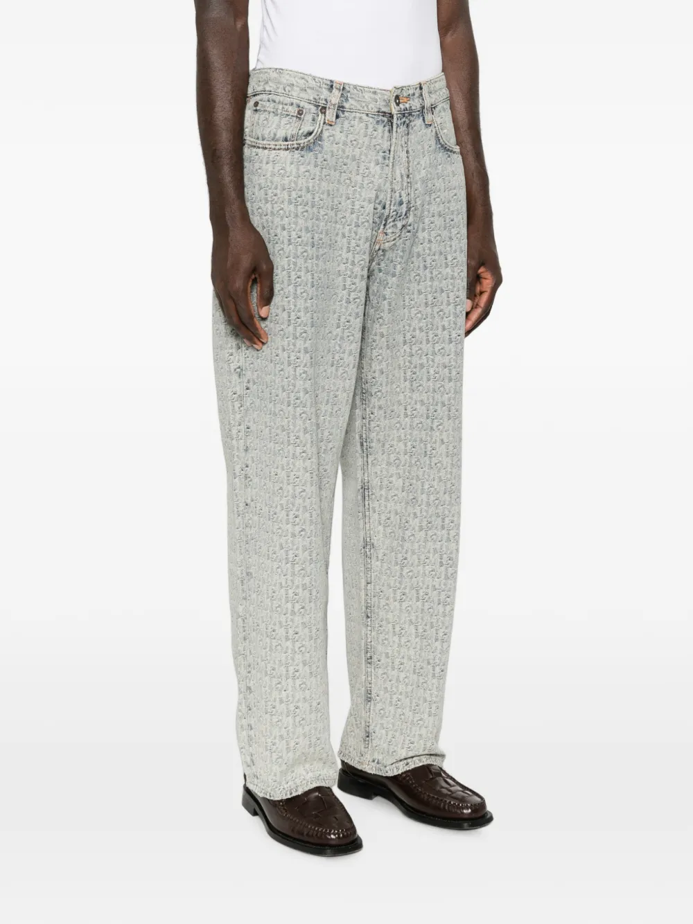 Emporio Armani monogram-pattern straight-leg jeans Blauw