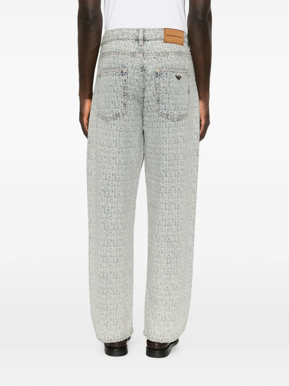 Emporio Armani monogram-pattern straight-leg jeans Blauw