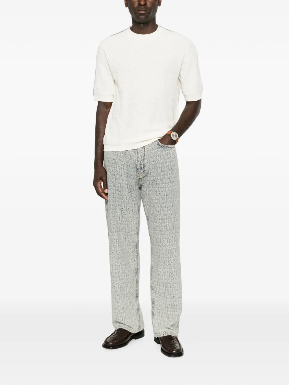 Emporio Armani monogram-pattern straight-leg jeans Blauw
