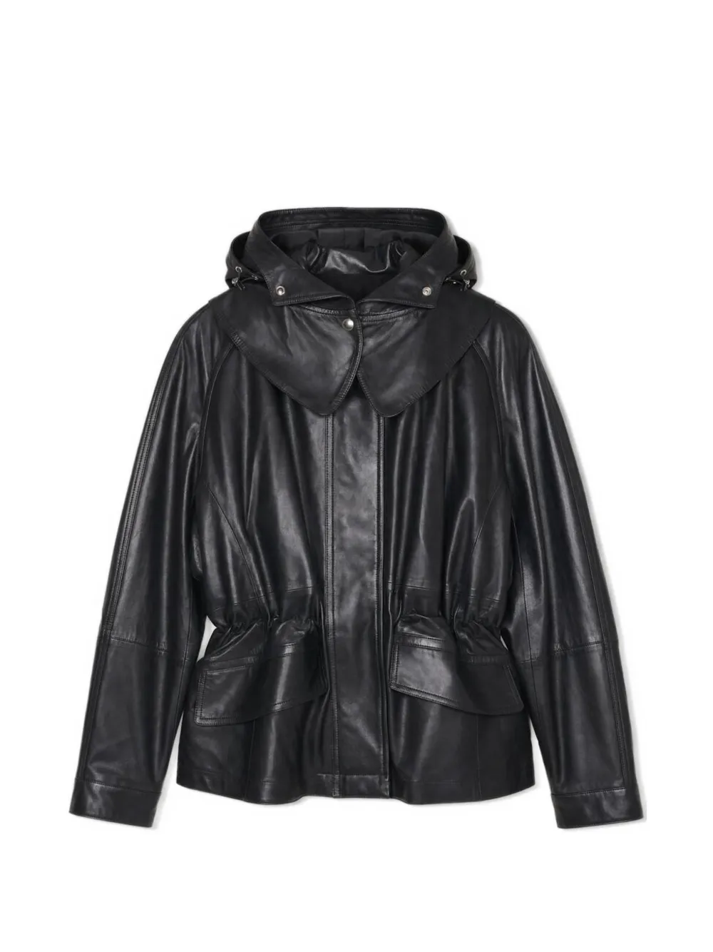 IRO hooded elastic-waistband leather jacket - Schwarz