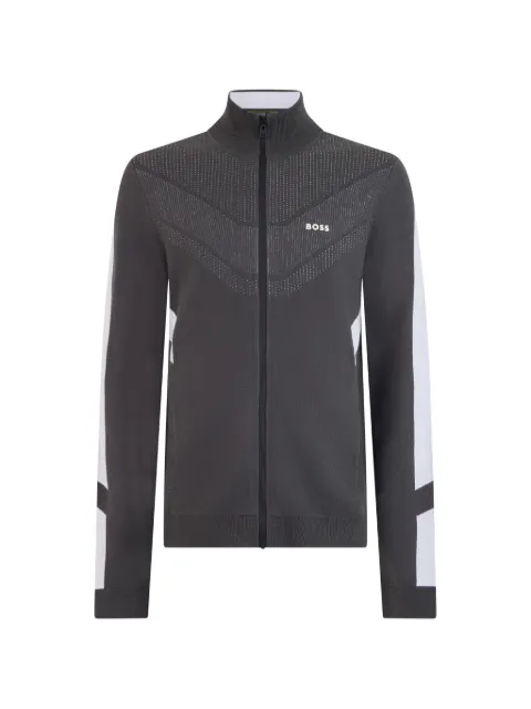 BOSS zip-up panelled sweater