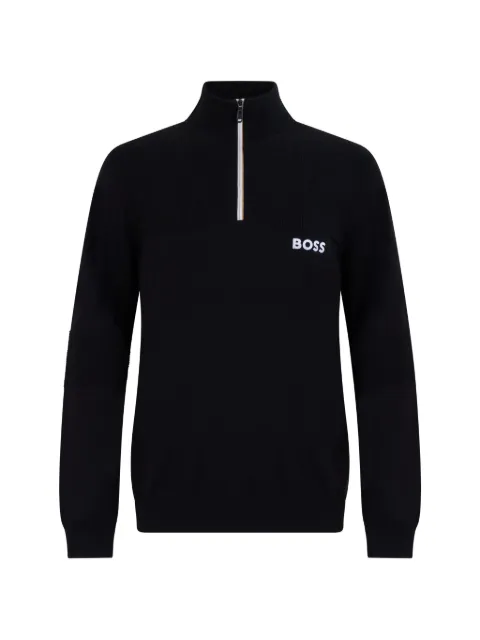 BOSS quarter-zip logo-print sweater