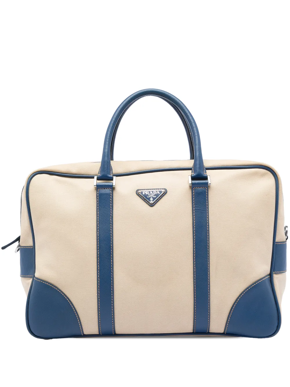 Prada Pre-Owned 2013-2026 Canvas-Aktentasche mit Saffiano-Besatz - Nude