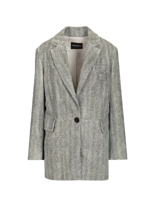 Emporio Armani Chevron-print Leather Blazer in Grey