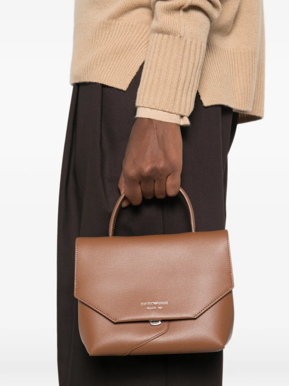 Emporio Armani 1981 leren clutch met logo-print Bruin