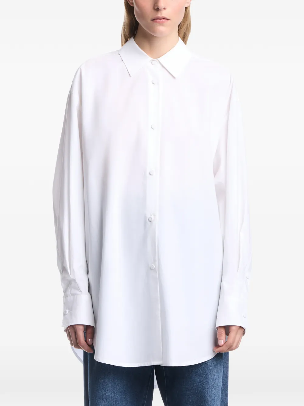 Emporio Armani Katoenen popeline blouse met puntige kraag en lange mouwen Wit