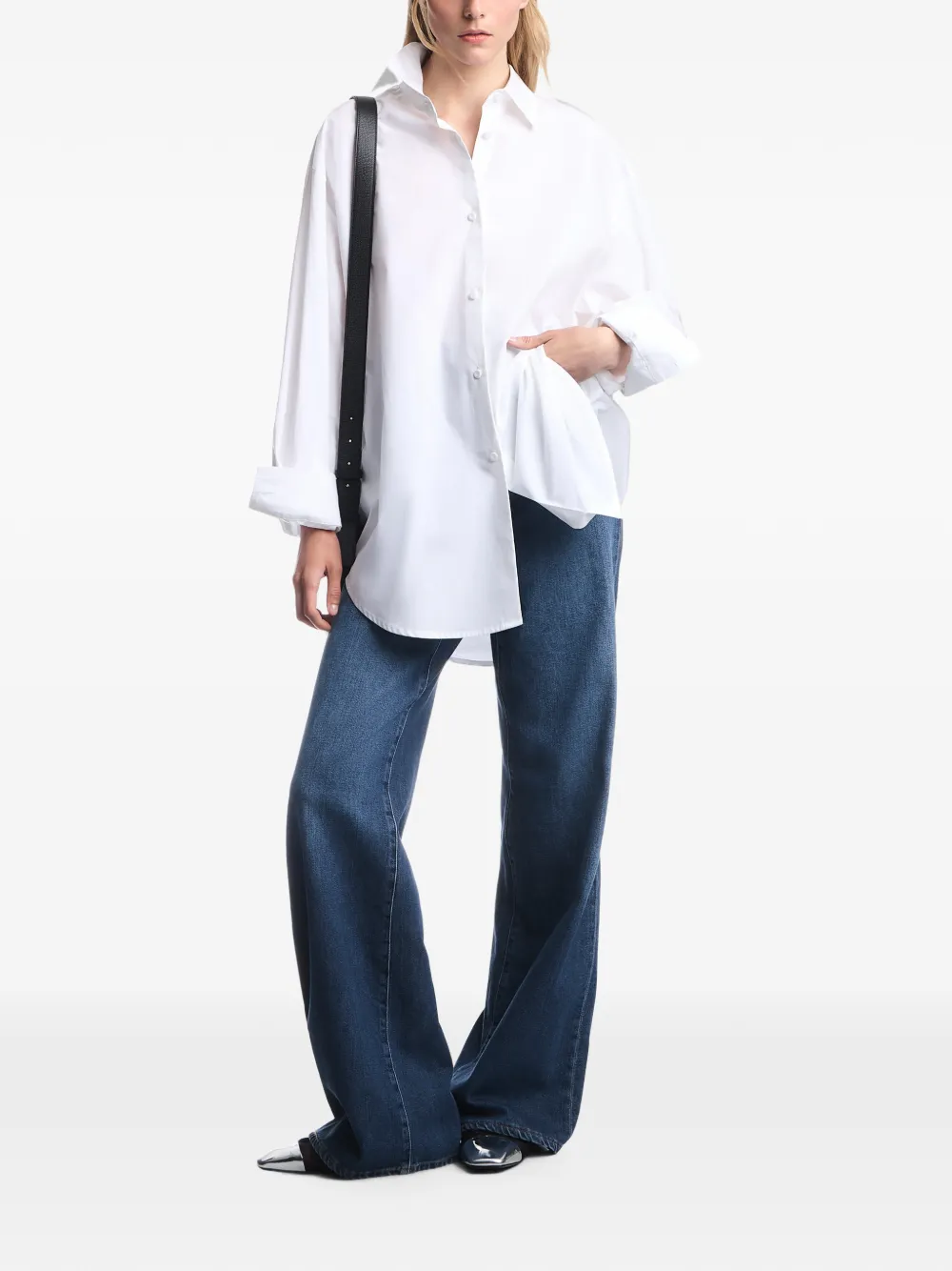 Emporio Armani Katoenen popeline blouse met puntige kraag en lange mouwen Wit