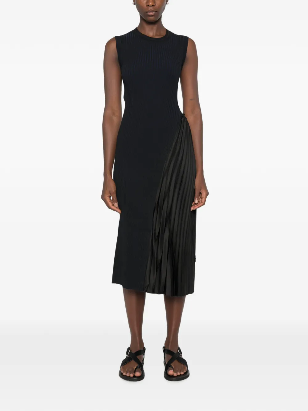 Emporio Armani Ribgebreide midi-jurk met geplooid vlak Zwart