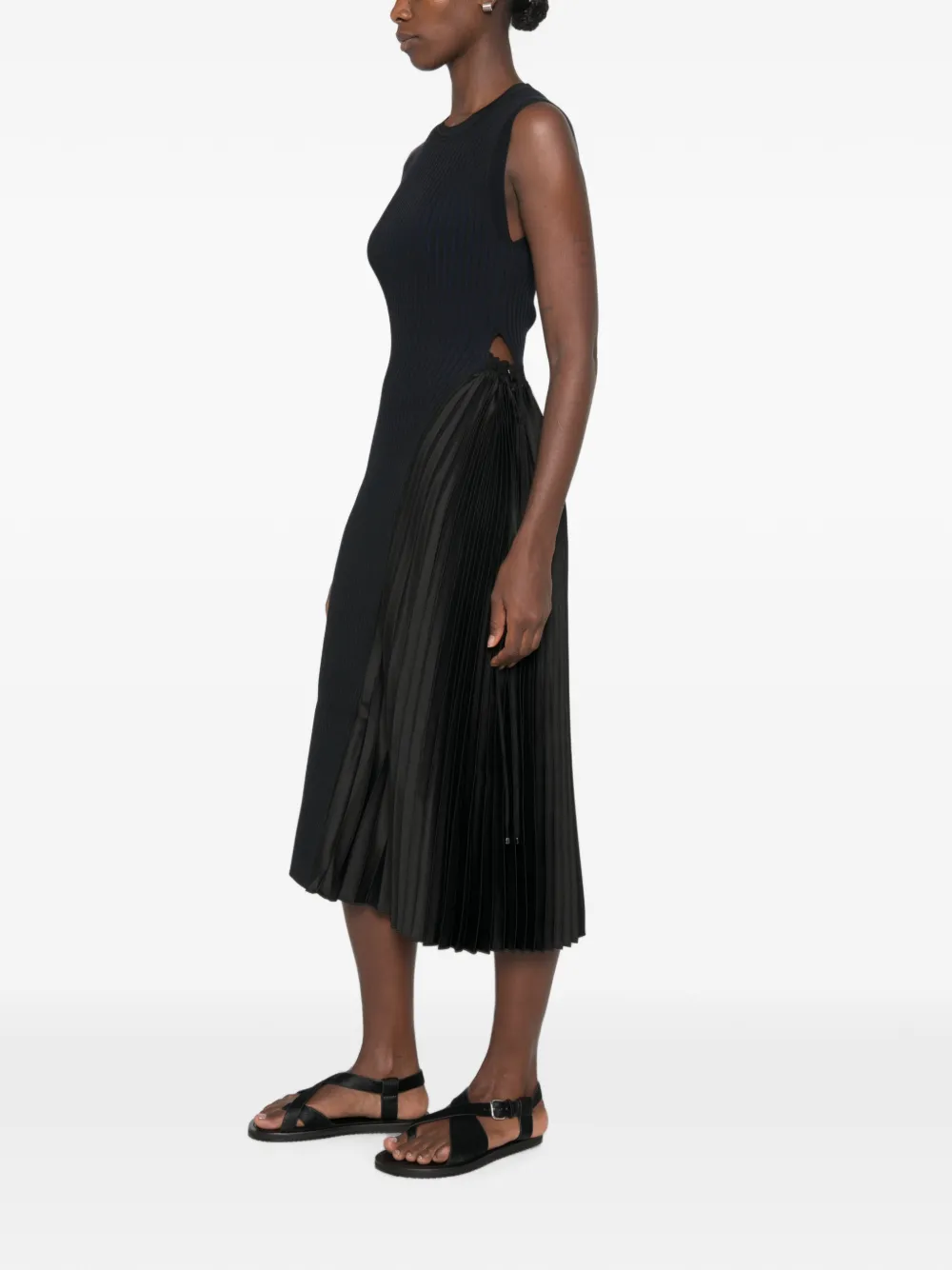 Emporio Armani Ribgebreide midi-jurk met geplooid vlak Zwart
