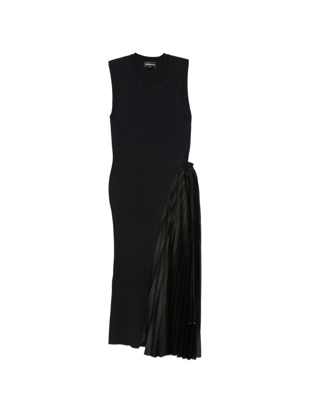 Emporio Armani pleated-panel ribbed-knit midi dress - Nero