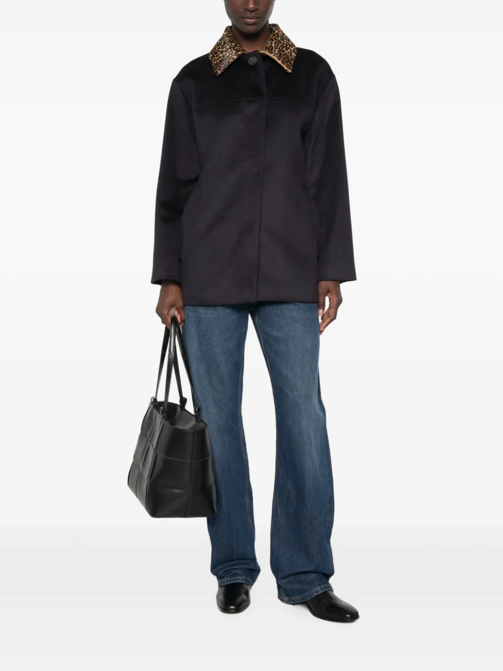 Max Mara Calamo jas met luipaardprint en kraag Blauw