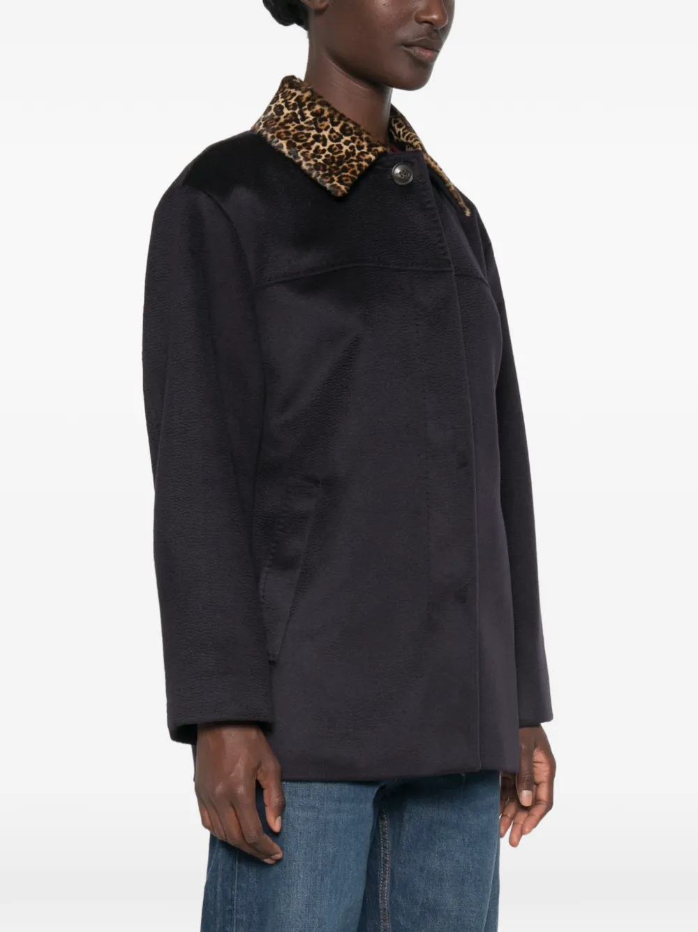 Max Mara Calamo jas met luipaardprint en kraag Blauw