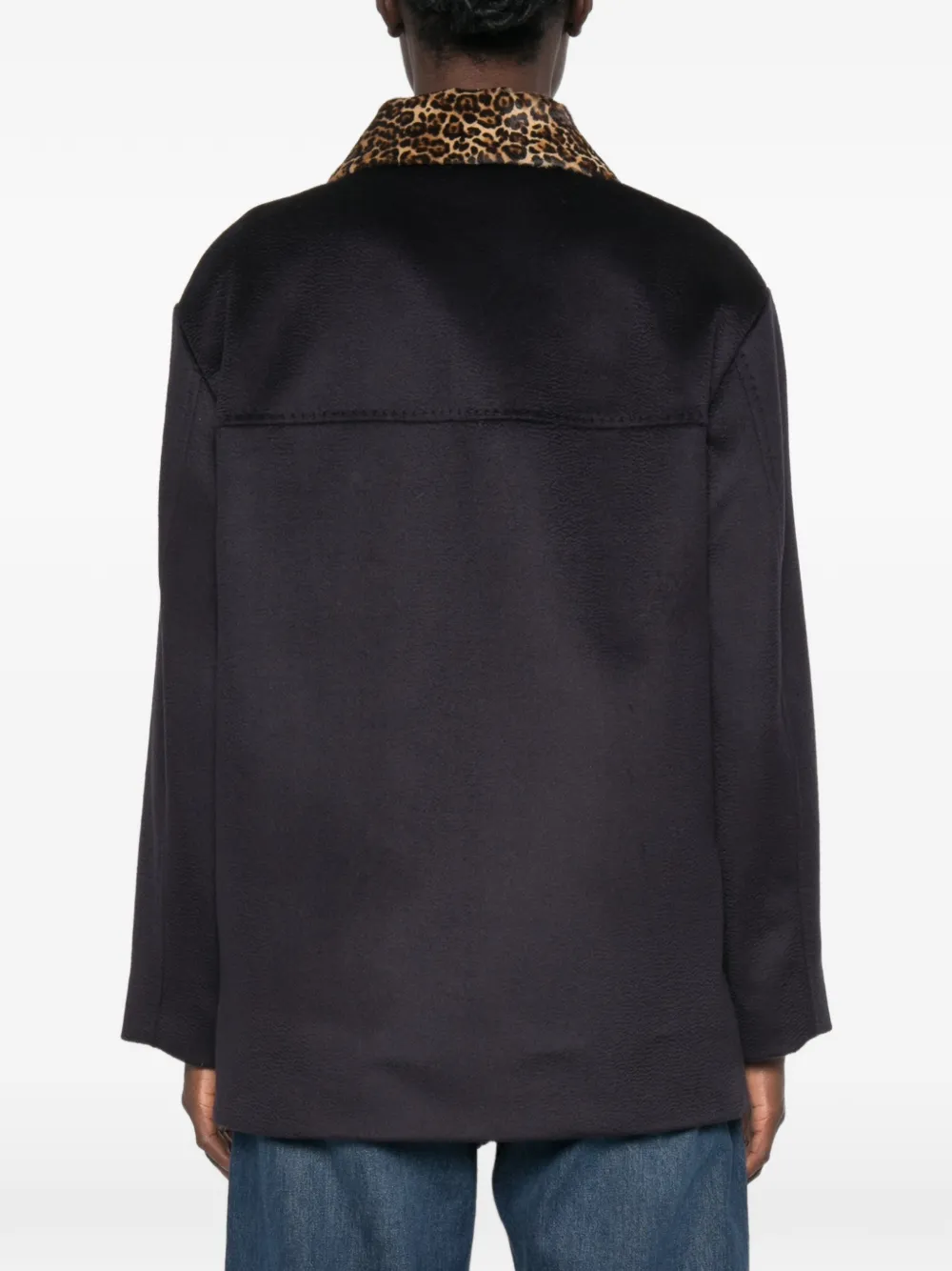 Max Mara Calamo jas met luipaardprint en kraag Blauw