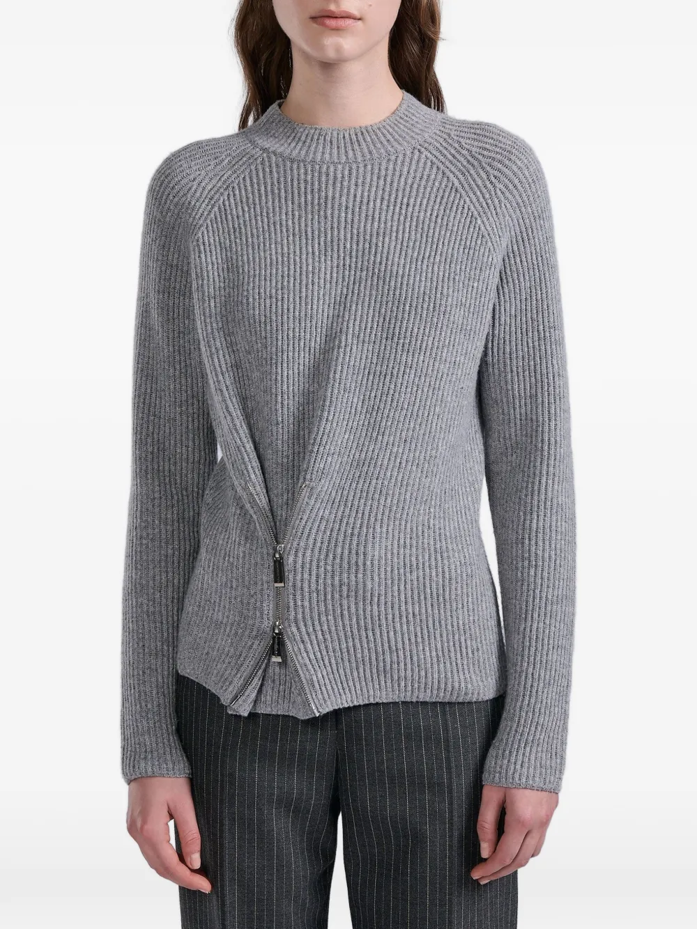Barbara Bui Asymmetric-zip Sweater In Gray